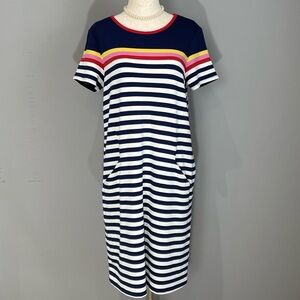 Fleur Bleue Anthropologie Shift Dress Size M Navy & White Stripes Short Sleeve